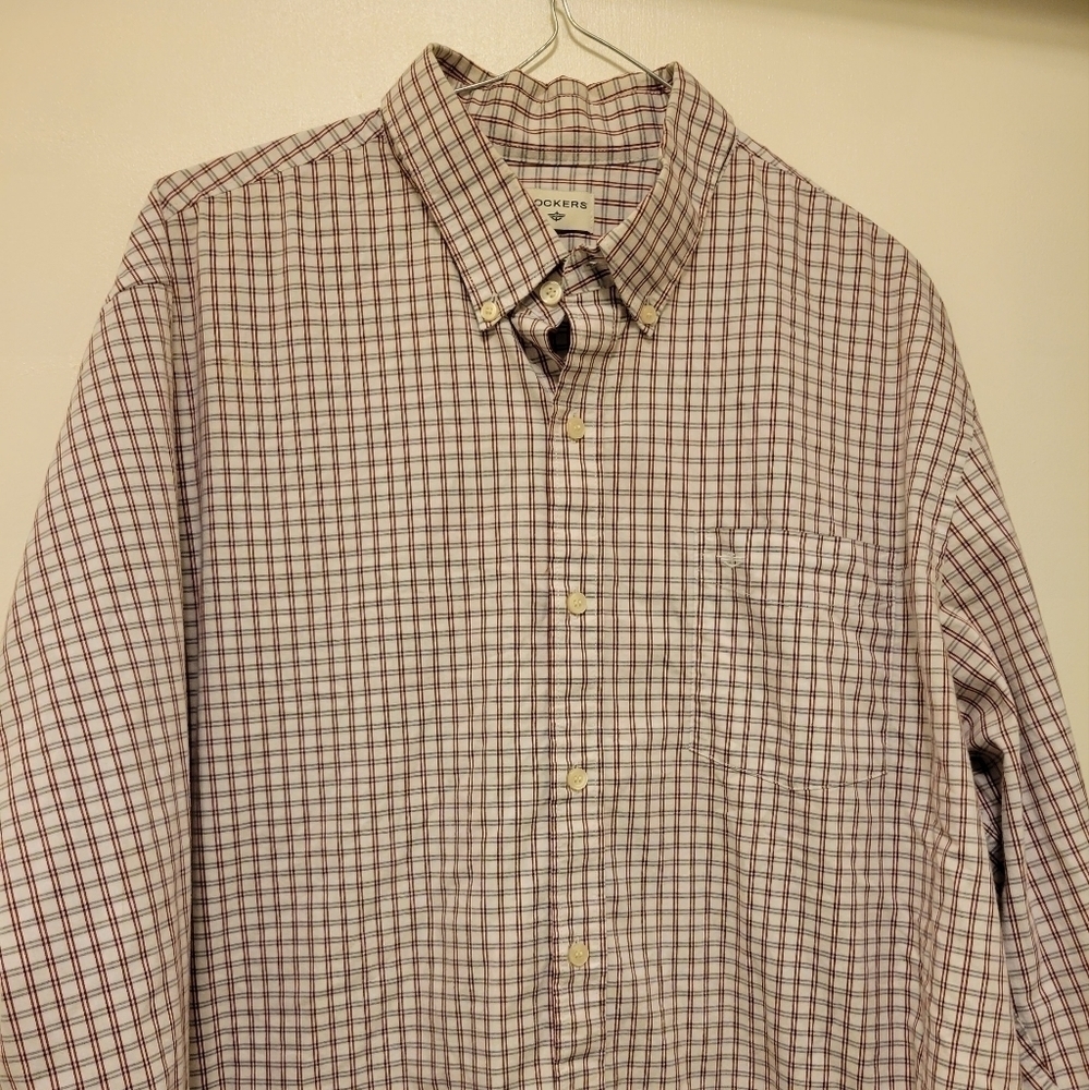Dockers Longsleeve Button-Up Shirt Gray/Red White Plaid XL